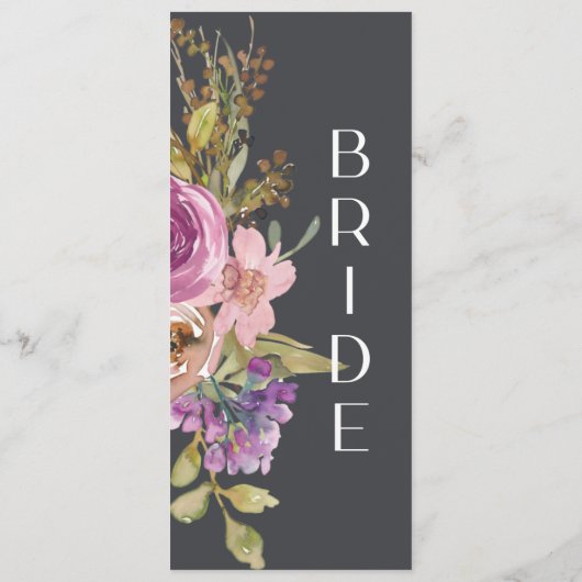 Dusty Pink Lila Floral Wedelstuhl Sign Menükarte (Rückseite)