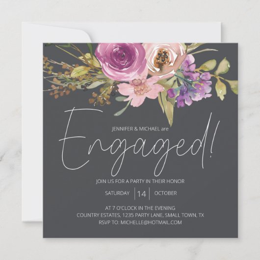 Dusty Pink Lila florale Kohle-Engagement Partei (Vorderseite)