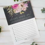 Dusty Pink Lila Rose Game Wo waren wir Flyer<br><div class="desc">Wo waren wir Brautparty. Aquarellfarbene,  rosa und violette Blumen auf kohlebeständigem Hintergrund. In unserem Zazzle-Shop finden Sie passende Artikel,  um Ihre Veranstaltungskollektion abzuschließen!</div>