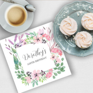 Dusty Pink Lila Wildblume 100. Geburtstagsparty Serviette