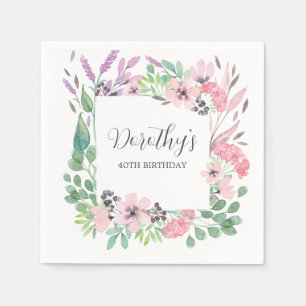 Dusty Pink Lila Wildblume 40. Geburtstag Party Serviette