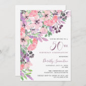 Dusty Pink Lila Wildblume 50. Geburtstag Einladung (Vorne/Hinten)