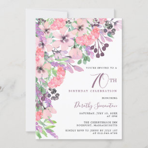 Dusty Pink Lila Wildblume 70. Geburtstag Einladung