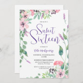 Dusty Pink Lila Wildblume Sweet 16 Einladung (Vorne/Hinten)