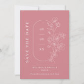 Dusty Pink Line Gezeichnet florale Foto Hochzeit Save The Date (Vorderseite)