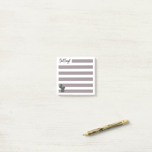 Dusty Pink | Lined | Potted Cactus - Post-it Klebezettel (Auf Schreibtisch)