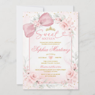 Dusty Pink Mädchen Blumen-Goldkrone Sweet Sixteen Einladung