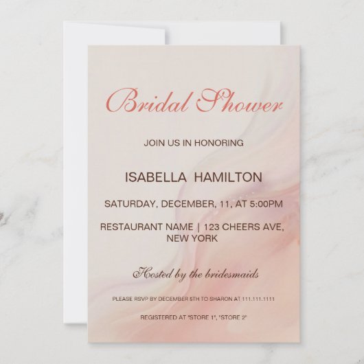Dusty Pink Marble Script Calligraphy Brautparty Einladung (Vorderseite)