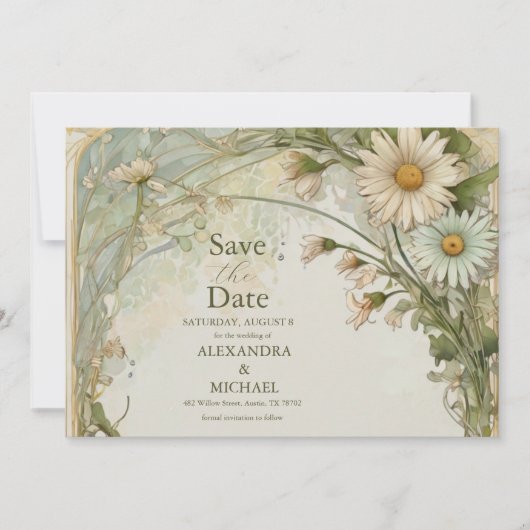 Dusty Pink Marguerite Daisy Wedding Art Nouveau Save The Date (Vorderseite)