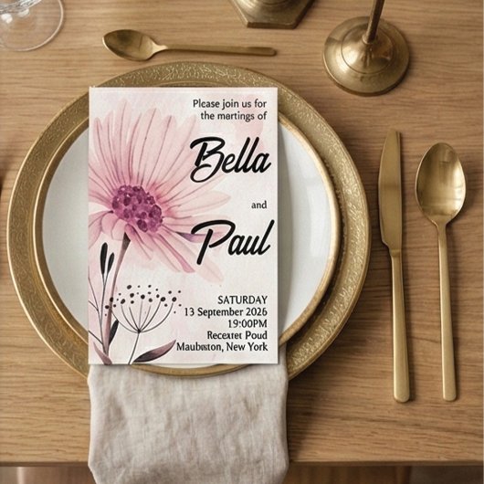 Dusty Pink & Mauve Floral Wedding Invitation Einladung