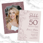 Dusty Pink Mauve Foto Überraschung 50. Geburtstag Einladung<br><div class="desc">Blumenrosa und Lila überraschen 50. Geburtstagsfeier mit Ihrem Foto auf der Kartenrückseite. Modernes bohansmodernes feminines Design mit botanischen Akzenten und typografischem Script-Schriftart. Einfache florale Einladungskarte perfekt für eine stilvolle weibliche Überraschung am Tag. Kann für jedes Alter angepasst werden. Gedruckte Zazzle Einladungen oder Sofortdownload digitalen druckbaren Vorlage.</div>
