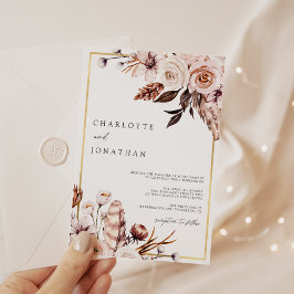 Dusty Pink & Mauve Gold Frame Foliage Wedding Einladung