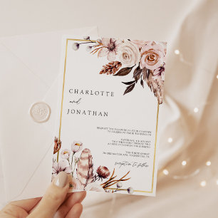 Dusty Pink & Mauve Gold Frame Foliage Wedding Einladung