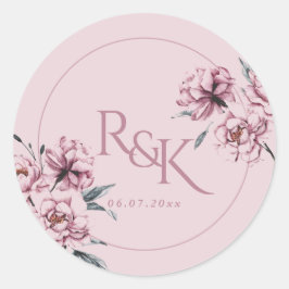 Dusty Pink Mauve Peony Wedding Favor Round Sticker