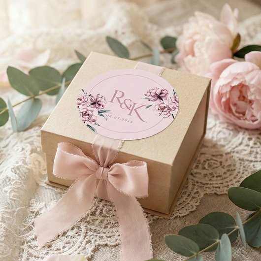 Dusty Pink Mauve Peony Wedding Favor Round Sticker