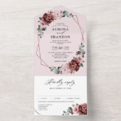 Dusty Pink Mauve Rose Floral Geometric Wedding Al All In One Einladung (Innen Boden)