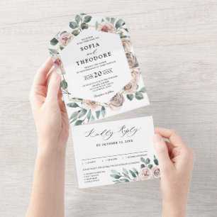 Dusty Pink Mauve Rose Floral Geometric Wedding All In One Einladung
