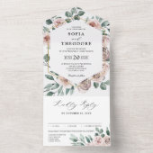 Dusty Pink Mauve Rose Floral Geometric Wedding All In One Einladung (Innen Boden)