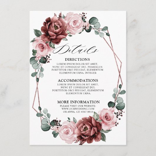 Dusty Pink Mauve Rose Floral Geometric Wedding Begleitkarte (Vorderseite)