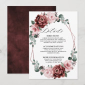 Dusty Pink Mauve Rose Floral Geometric Wedding Begleitkarte (Vorne/Hinten)