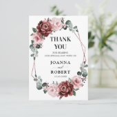 Dusty Pink Mauve Rose Floral Geometric Wedding Dankeskarte (Stehend Vorderseite)