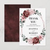 Dusty Pink Mauve Rose Floral Geometric Wedding Dankeskarte (Vorne/Hinten)