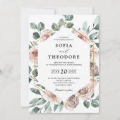 Dusty Pink Mauve Rose Floral Geometric Wedding Einladung (Vorderseite)