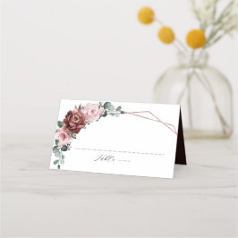 Dusty Pink Mauve Rose Floral Geometric Wedding Platzkarte