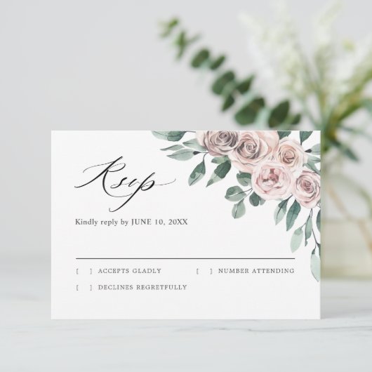 Dusty Pink Mauve Rose Floral Geometric Wedding RS RSVP Karte (Stehend Vorderseite)