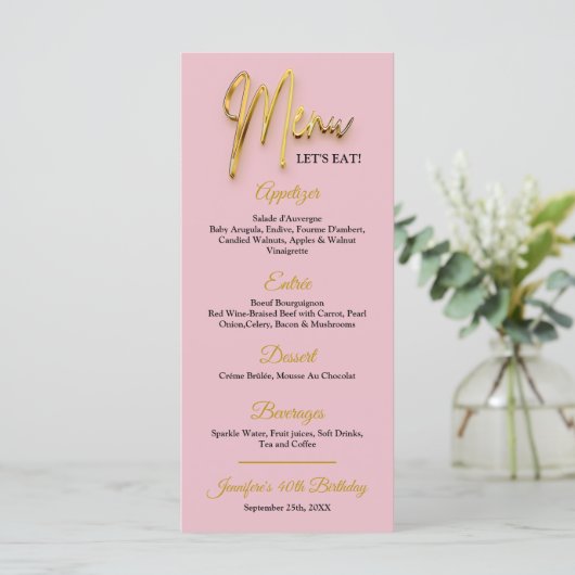 Dusty Pink Menu - 3d Gold Tex Minimalistisches Des Menükarte (Stehend Vorderseite)