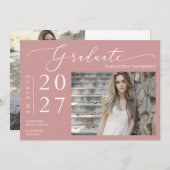 Dusty Pink Minimal Script School Abschluss Foto Einladung (Vorne/Hinten)