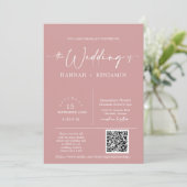 Dusty Pink Minimal Wedding Boho Arch QR Code Foto Einladung (Stehend Vorderseite)