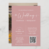 Dusty Pink Minimal Wedding Boho Arch QR Code Foto Einladung (Vorne/Hinten)