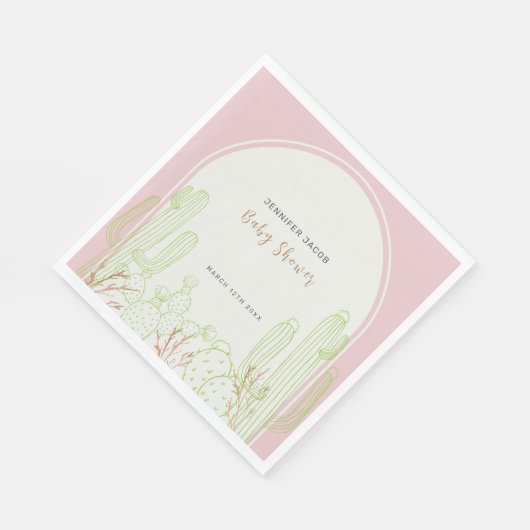 Dusty Pink Minimalistisch Boho Cactus Arch Baby Sh Serviette (Ecke)