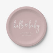 Dusty Pink Minimalistisch Modern Boho Babydusche Pappteller (Vorderseite)
