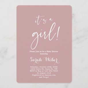 Dusty Pink minimalistisch moderne Babydusche Mädch Einladung