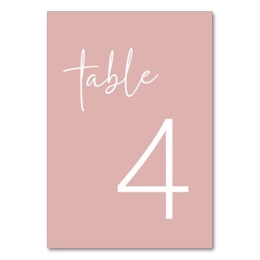 Dusty Pink Minimalistisch Script Brautparty Flat Tischnummer (Vorderseite)