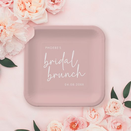 Dusty Pink Minimalistisch Script Bridal Brunch Pappteller
