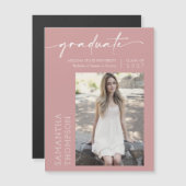 Dusty Pink Minimalistisch Script Foto Graduate Mag Magnetkarte (Vorne/Hinten)