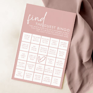 Dusty Pink Minimalistisch Shower Guest Bingo Spiel