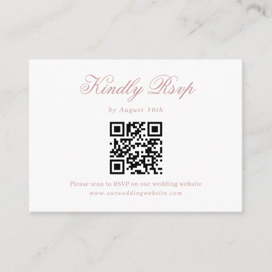 Dusty Pink Minimalistische Script Hochzeit QR Code Begleitkarte (Vorderseite)