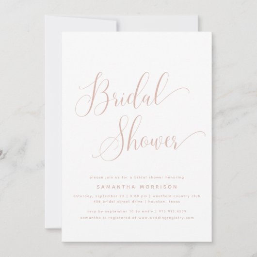 Dusty Pink Minimalistisches Brautparty Einladung (Vorderseite)