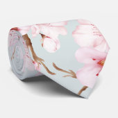 Dusty Pink MInt Watercolor Cherry Blossoms Krawatte (Gerollt)