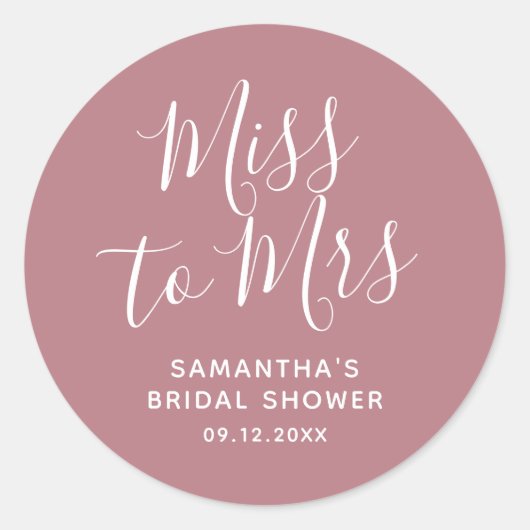 Dusty Pink Miss an Mrs. Brautparty Runder Aufkleber (Vorderseite)