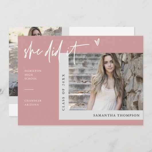 Dusty Pink Modern Boho Sie tat es Foto Einladung (Vorne/Hinten)