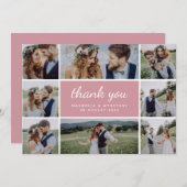 Dusty Pink Modern Foto Collage Wedding Dankeskarte (Vorne/Hinten)