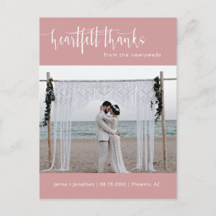 Dusty Pink Modern Minimal Wedding Foto Vielen Dank Postkarte