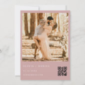 Dusty Pink Modern QR Code Foto Hochzeit Einladung (Rückseite)