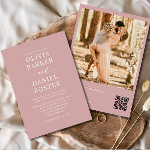 Dusty Pink Modern QR Code Foto Hochzeit Einladung