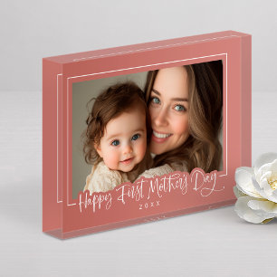 Dusty Pink Modern Script Happy Erster Muttertag Fotoblock